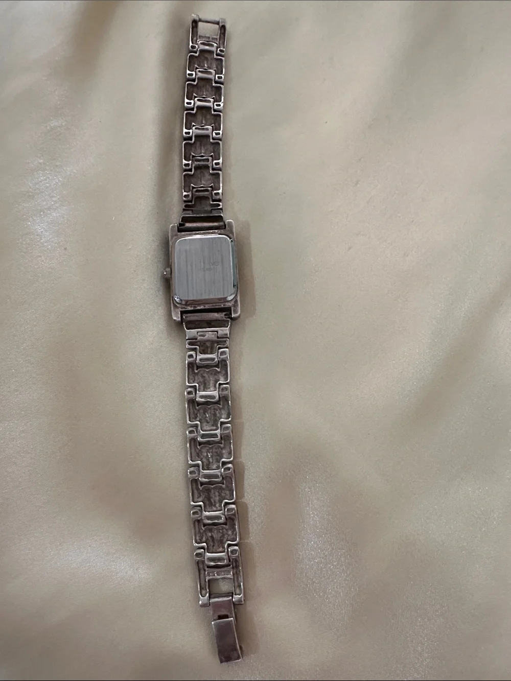Silver Rectangular Dress Watch with White Dial
